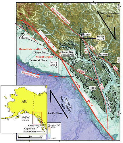 Overview map of study region along the Queen Charlotte-Fairweather fault offshore southeastern Alaska